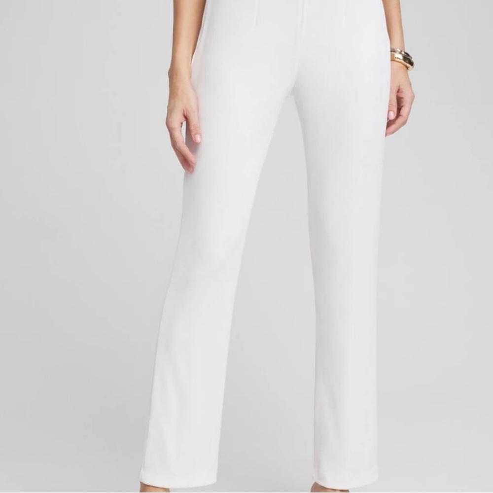 Chico's Traveler’s No Tummy Lined White Straight Leg Pants